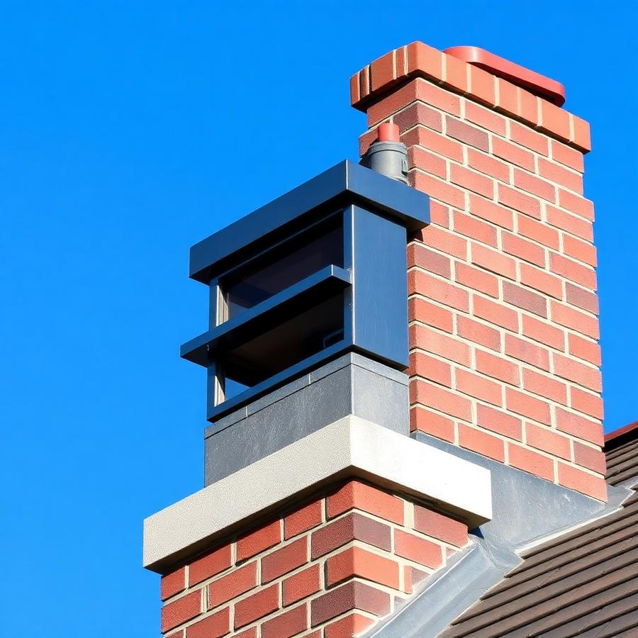 New stainless steel chimney cap installed on a brick chimney
