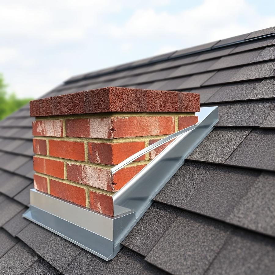 New chimney flashing where the chimney meets the roof