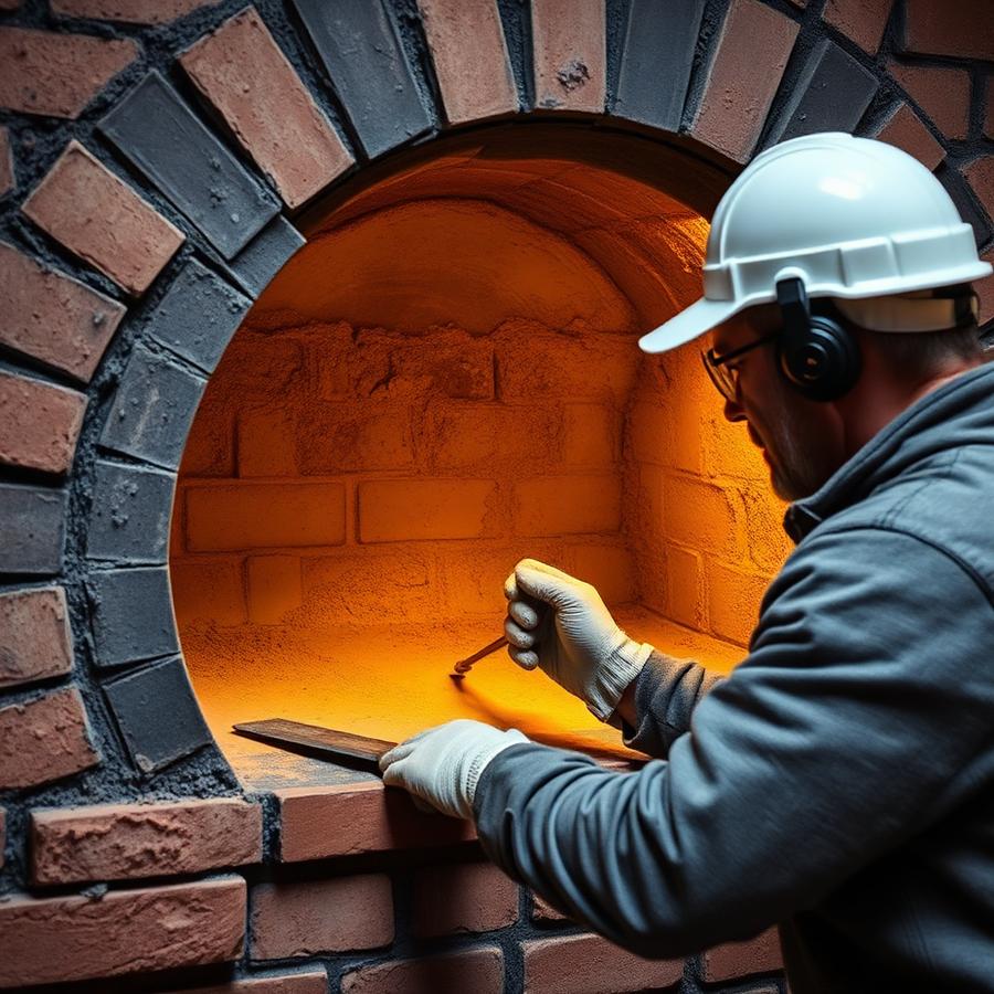 Smoke chamber repair inside a fireplace