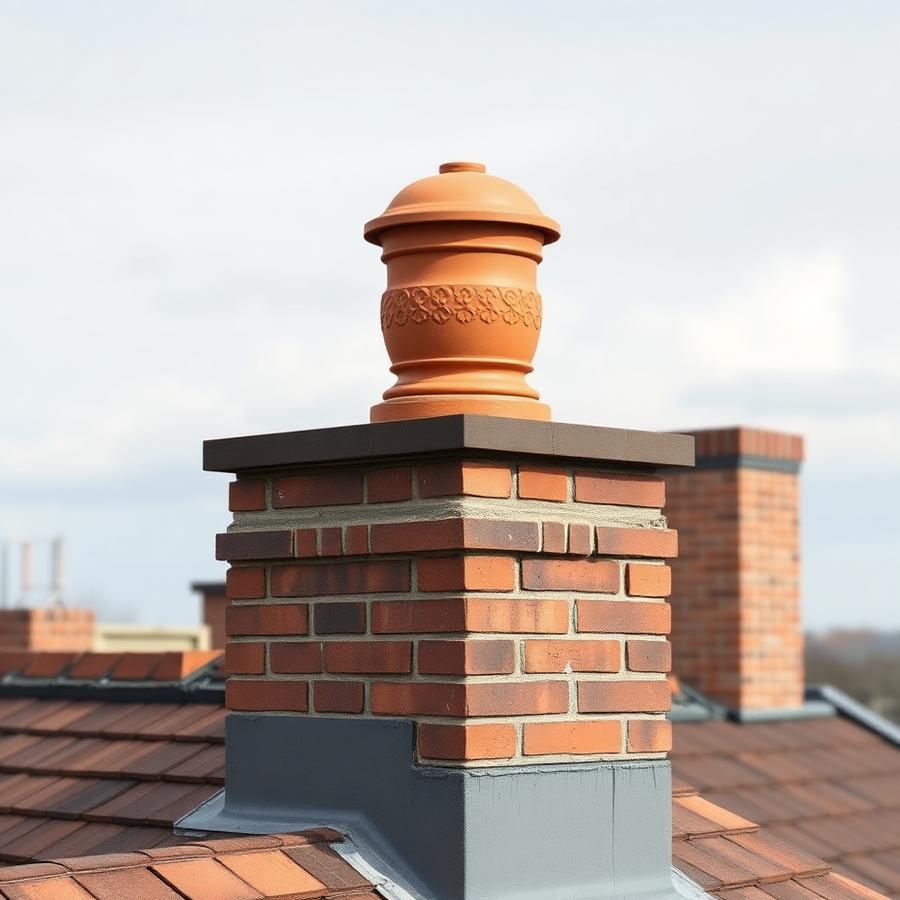 New clay flue tile and chimney pot after repair