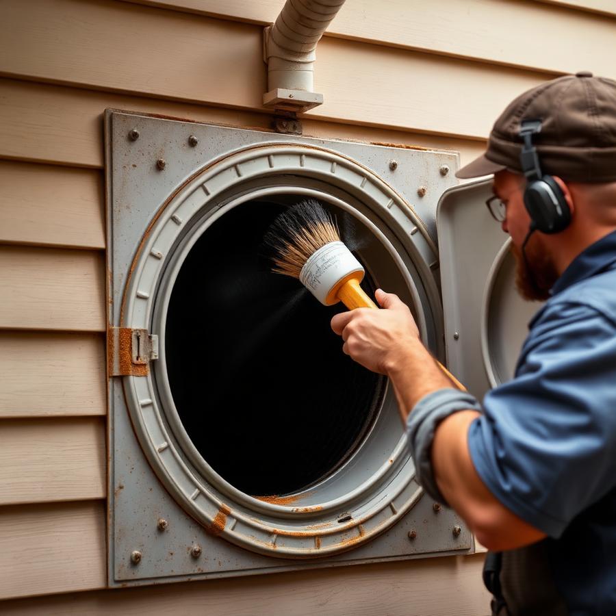 Dryer vent cleaning at the exterior of a home