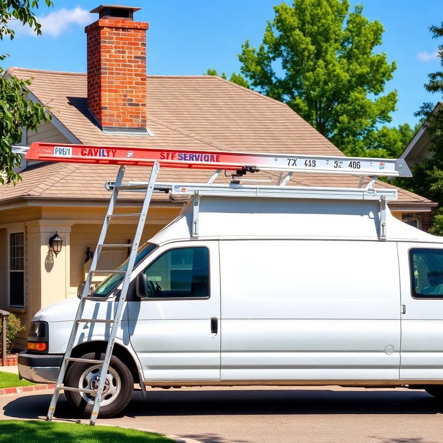 Service van and ladder set up at a customer's home